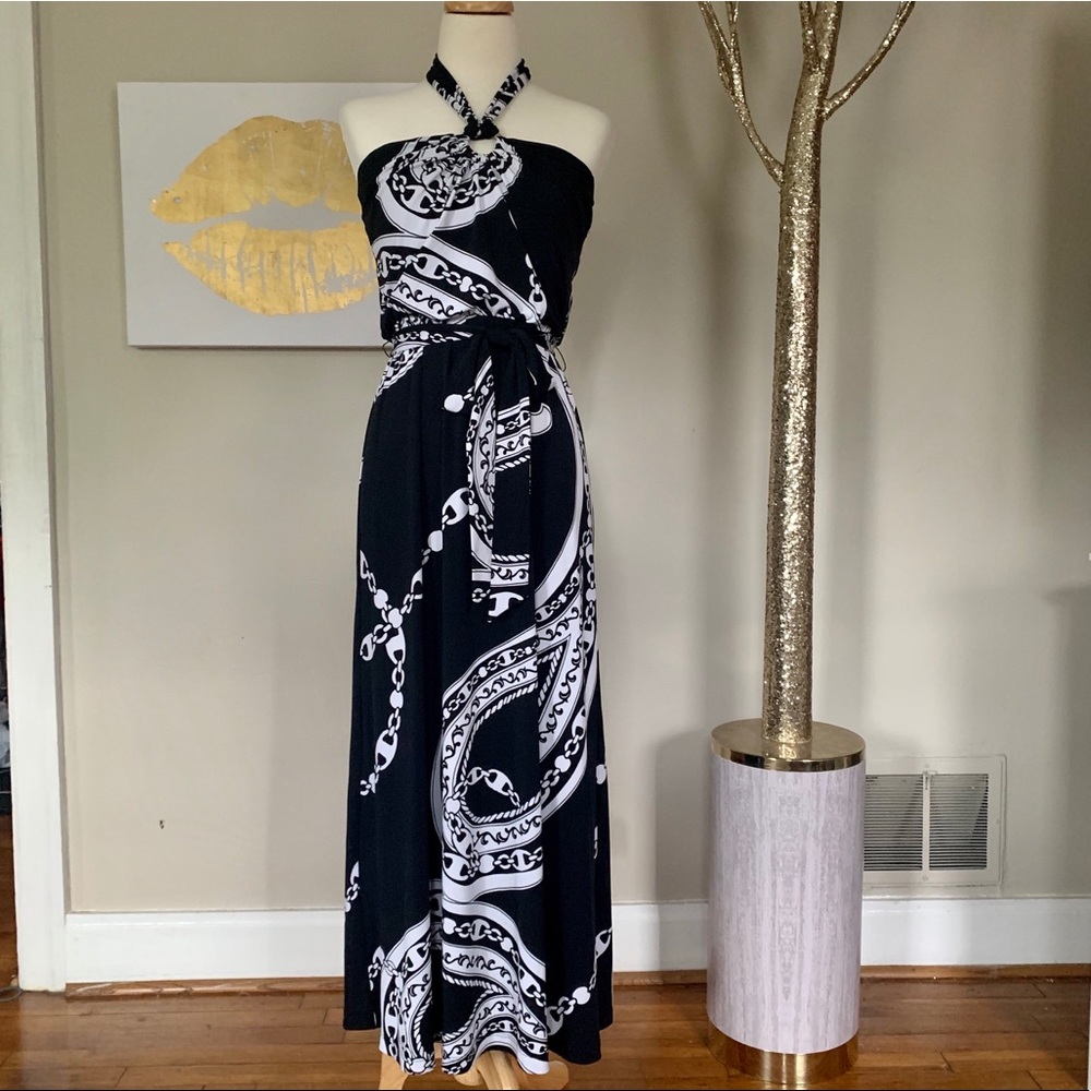 WHBM Black and White Halter Maxi Dress, XS